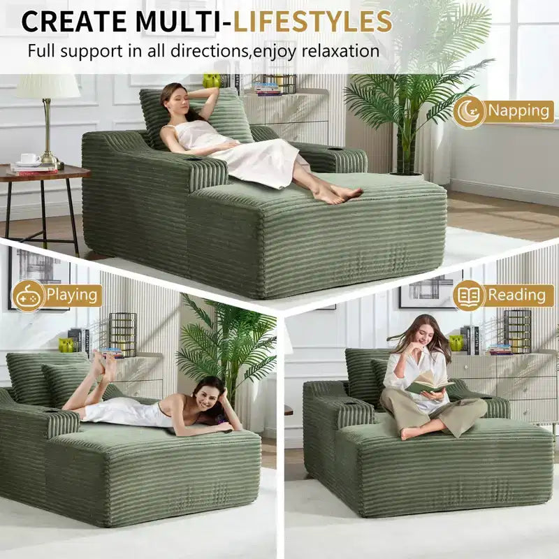 67'' Chaise Lounge Chair, Indoor Sleeper Sofa Bed with 2 Pillows, Boneless Single Sofa Couch for Living Room, No Assembly Required