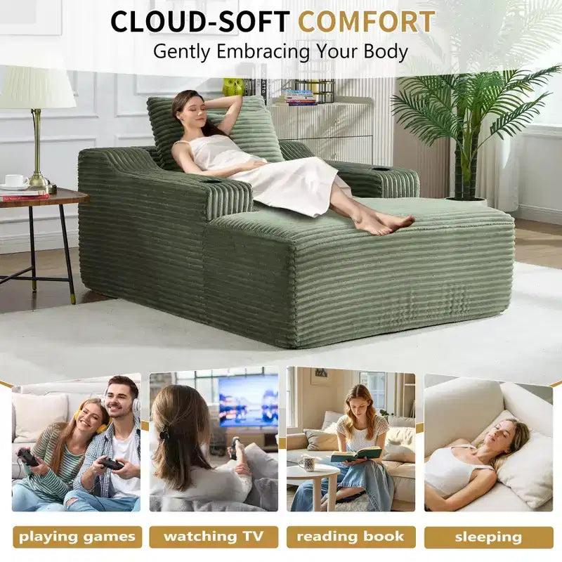 67'' Chaise Lounge Chair, Indoor Sleeper Sofa Bed with 2 Pillows, Boneless Single Sofa Couch for Living Room, No Assembly Required