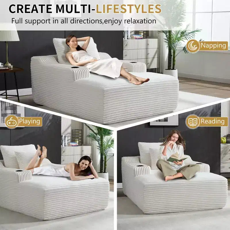 67'' Chaise Lounge Chair, Indoor Sleeper Sofa Bed with 2 Pillows, Boneless Single Sofa Couch for Living Room, No Assembly Required