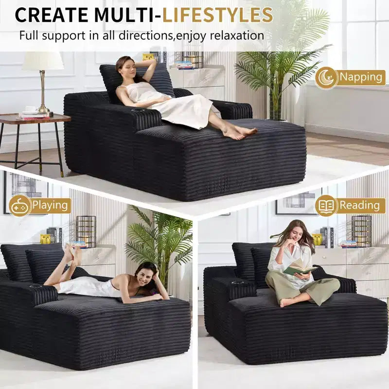 67'' Chaise Lounge Chair, Indoor Sleeper Sofa Bed with 2 Pillows, Boneless Single Sofa Couch for Living Room, No Assembly Required