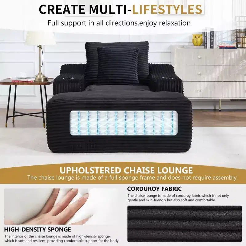 67'' Chaise Lounge Chair, Indoor Sleeper Sofa Bed with 2 Pillows, Boneless Single Sofa Couch for Living Room, No Assembly Required