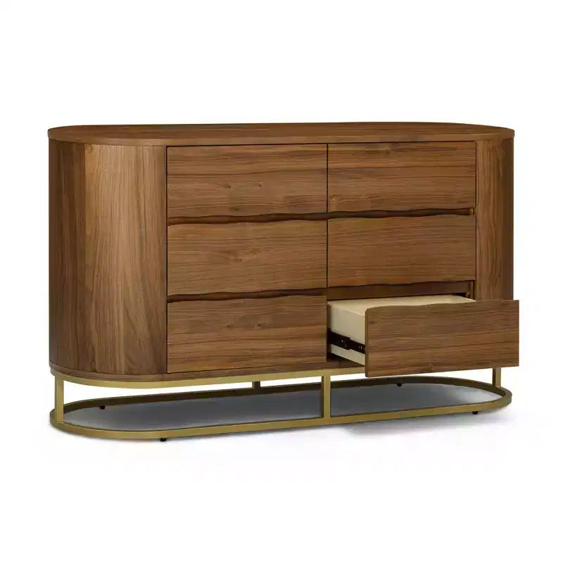Teamson Home Seneca Modern 6-Drawer Dresser with Live Edge Design, Metal Base & Durable Mixed Wood Construction
