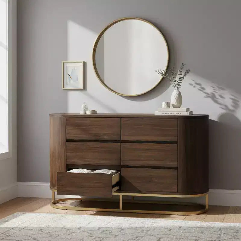 Teamson Home Seneca Modern 6-Drawer Dresser with Live Edge Design, Metal Base & Durable Mixed Wood Construction