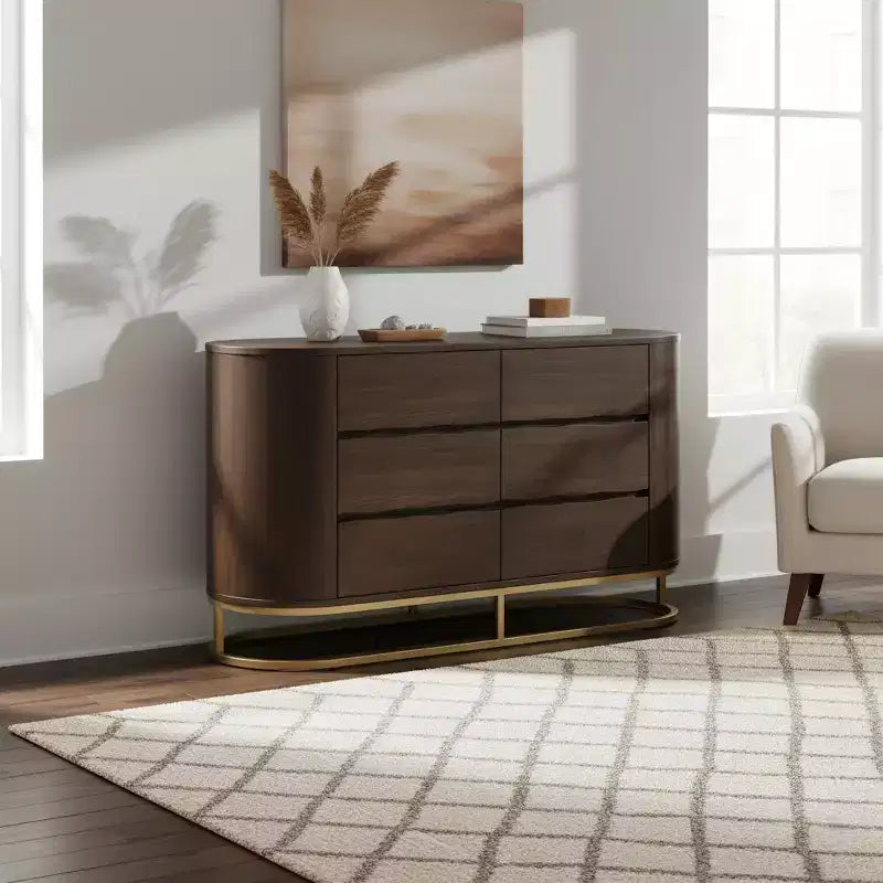 Teamson Home Seneca Modern 6-Drawer Dresser with Live Edge Design, Metal Base & Durable Mixed Wood Construction