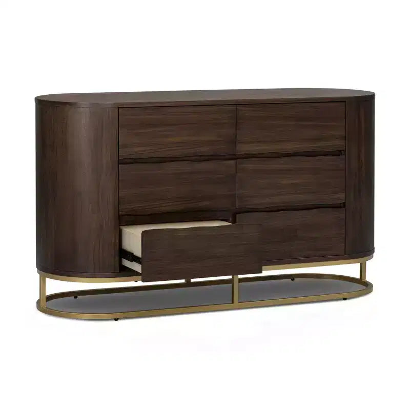 Teamson Home Seneca Modern 6-Drawer Dresser with Live Edge Design, Metal Base & Durable Mixed Wood Construction