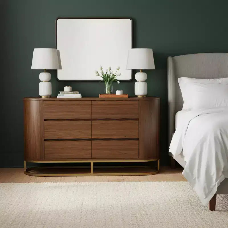 Teamson Home Seneca Modern 6-Drawer Dresser with Live Edge Design, Metal Base & Durable Mixed Wood Construction