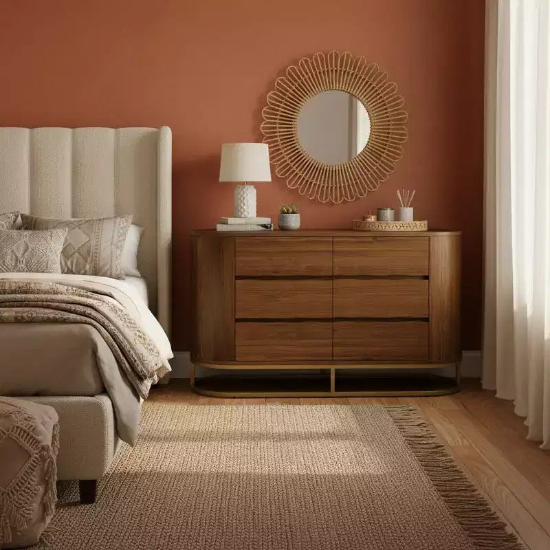 Teamson Home Seneca Modern 6-Drawer Dresser with Live Edge Design, Metal Base & Durable Mixed Wood Construction