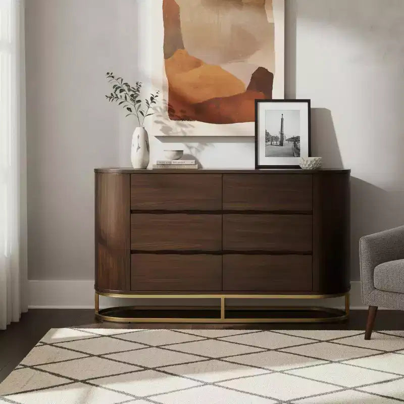Teamson Home Seneca Modern 6-Drawer Dresser with Live Edge Design, Metal Base & Durable Mixed Wood Construction