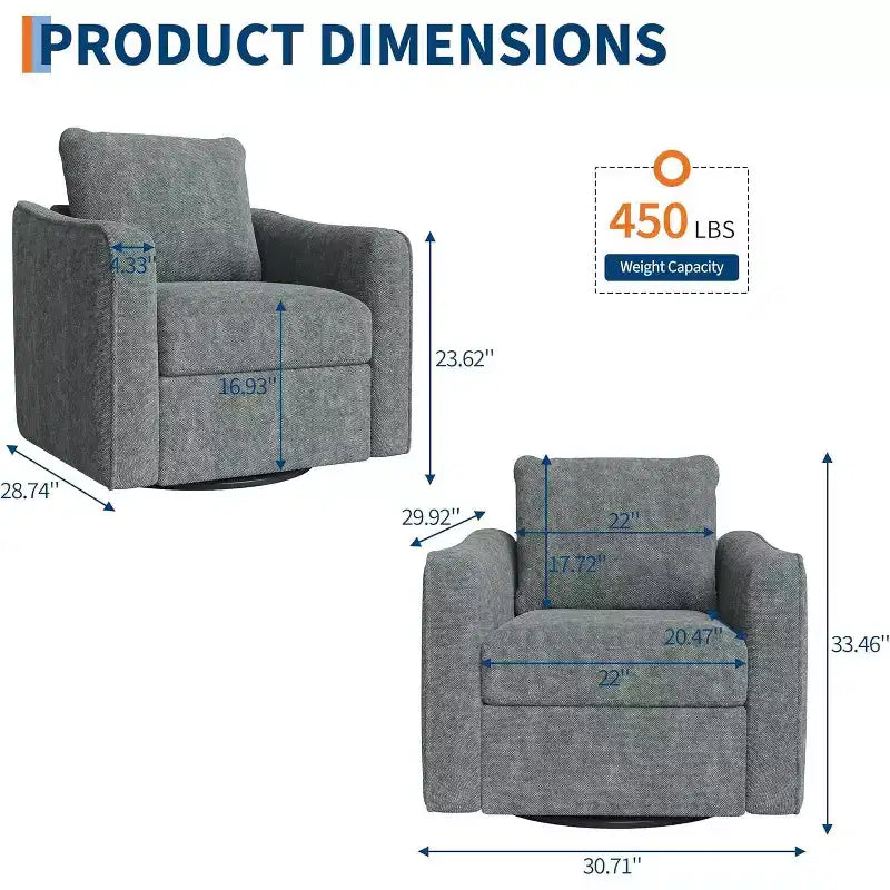 Acekool 360 Swivel Accent Chair, Ergonomic Backrest, Linen Upholstery, Steel Base, 440 lbs Support, for Living Room, Bedroom, Office