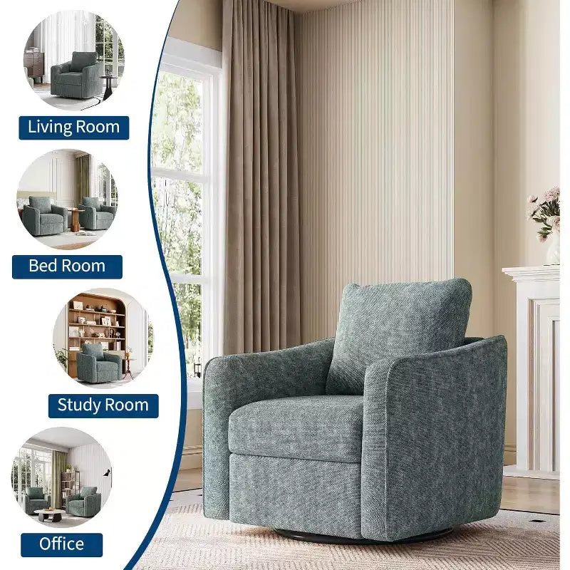 Acekool 360 Swivel Accent Chair, Ergonomic Backrest, Linen Upholstery, Steel Base, 440 lbs Support, for Living Room, Bedroom, Office
