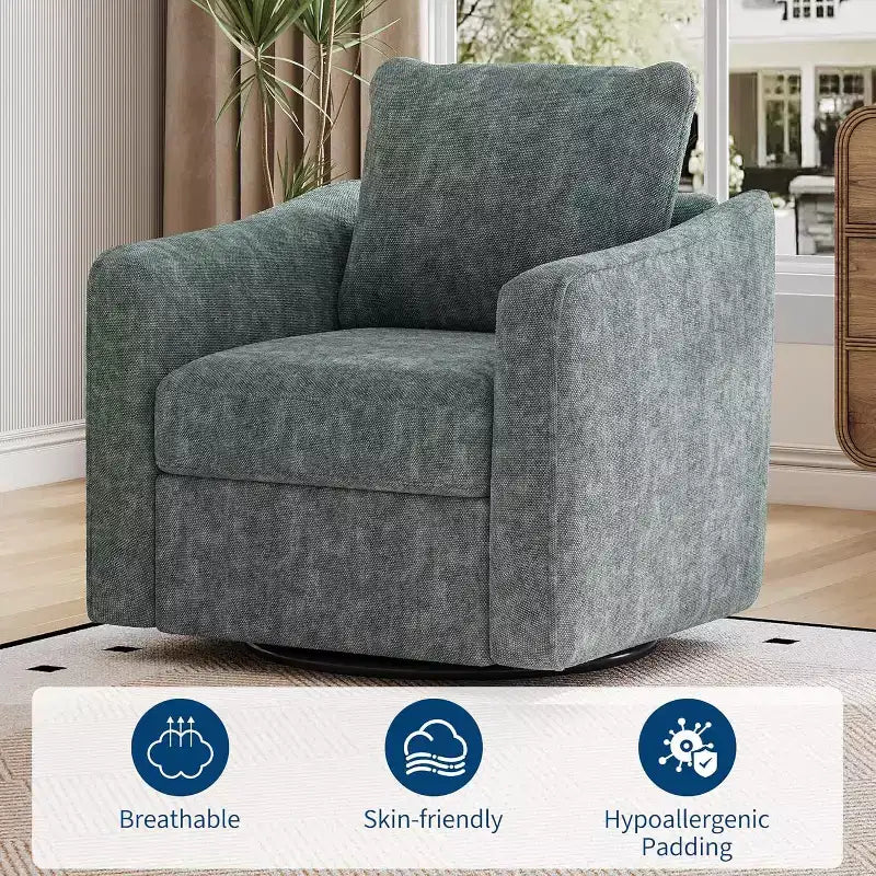 Acekool 360 Swivel Accent Chair, Ergonomic Backrest, Linen Upholstery, Steel Base, 440 lbs Support, for Living Room, Bedroom, Office