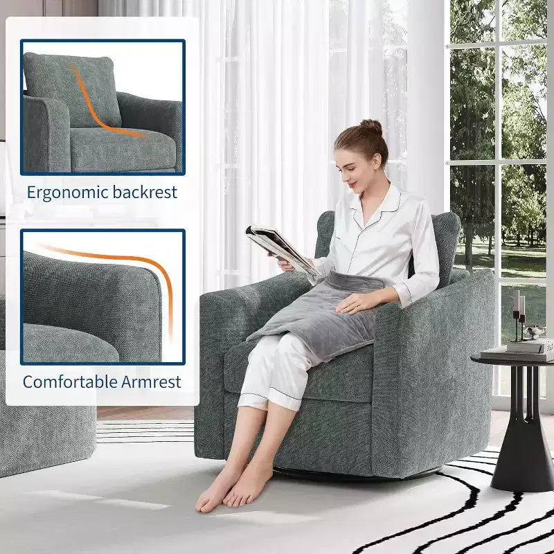 Acekool 360 Swivel Accent Chair, Ergonomic Backrest, Linen Upholstery, Steel Base, 440 lbs Support, for Living Room, Bedroom, Office