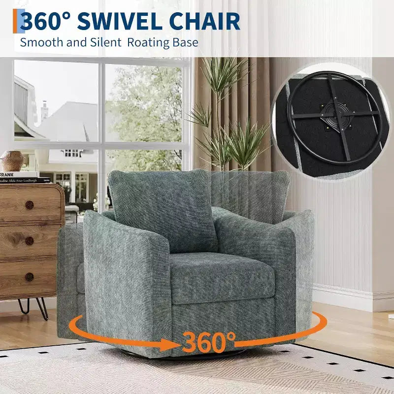 Acekool 360 Swivel Accent Chair, Ergonomic Backrest, Linen Upholstery, Steel Base, 440 lbs Support, for Living Room, Bedroom, Office