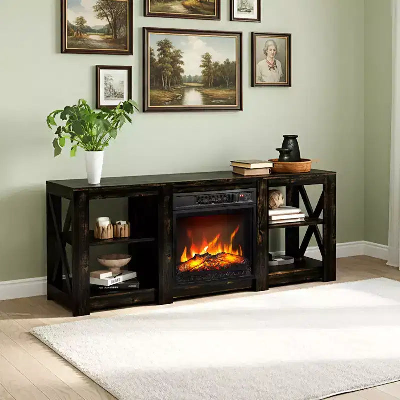 VINGLI TV Stands & Entertainment Centers For Tvs Up To 70'' Farmhouse with 18'' Fireplace