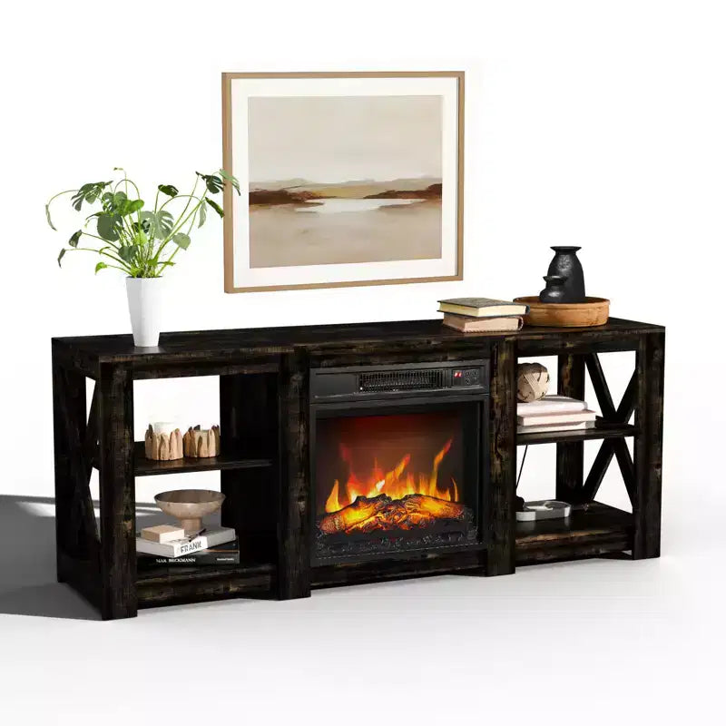 VINGLI TV Stands & Entertainment Centers For Tvs Up To 70'' Farmhouse with 18'' Fireplace