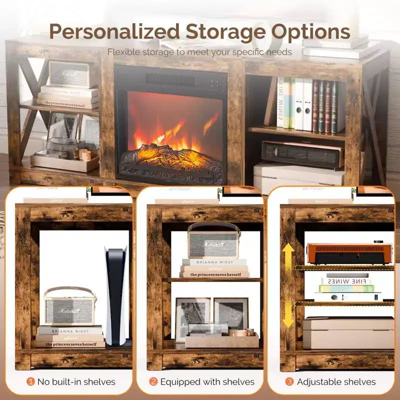 VINGLI TV Stands & Entertainment Centers For Tvs Up To 70'' Farmhouse with 18'' Fireplace