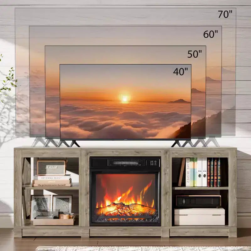 VINGLI TV Stands & Entertainment Centers For Tvs Up To 70'' Farmhouse with 18'' Fireplace