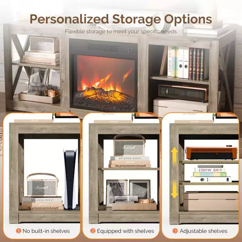 VINGLI TV Stands & Entertainment Centers For Tvs Up To 70'' Farmhouse with 18'' Fireplace