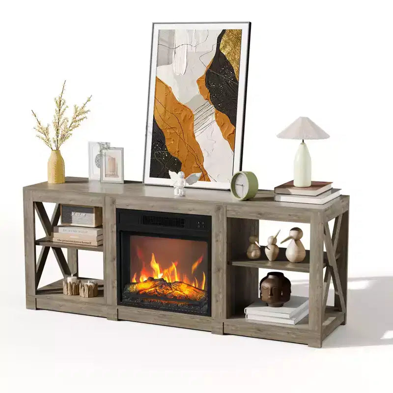 VINGLI TV Stands & Entertainment Centers For Tvs Up To 70'' Farmhouse with 18'' Fireplace