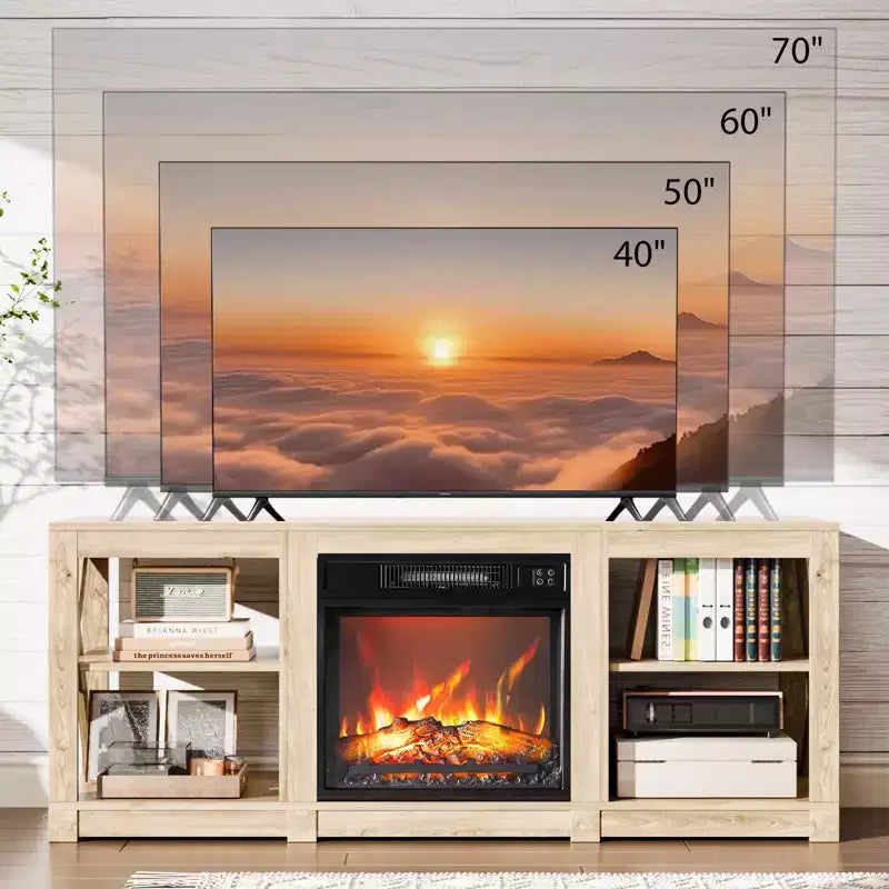 VINGLI TV Stands & Entertainment Centers For Tvs Up To 70'' Farmhouse with 18'' Fireplace
