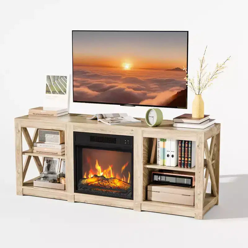 VINGLI TV Stands & Entertainment Centers For Tvs Up To 70'' Farmhouse with 18'' Fireplace