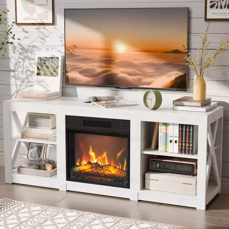 VINGLI TV Stands & Entertainment Centers For Tvs Up To 70'' Farmhouse with 18'' Fireplace
