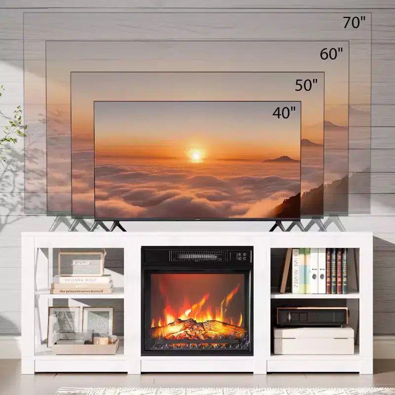 VINGLI TV Stands & Entertainment Centers For Tvs Up To 70'' Farmhouse with 18'' Fireplace