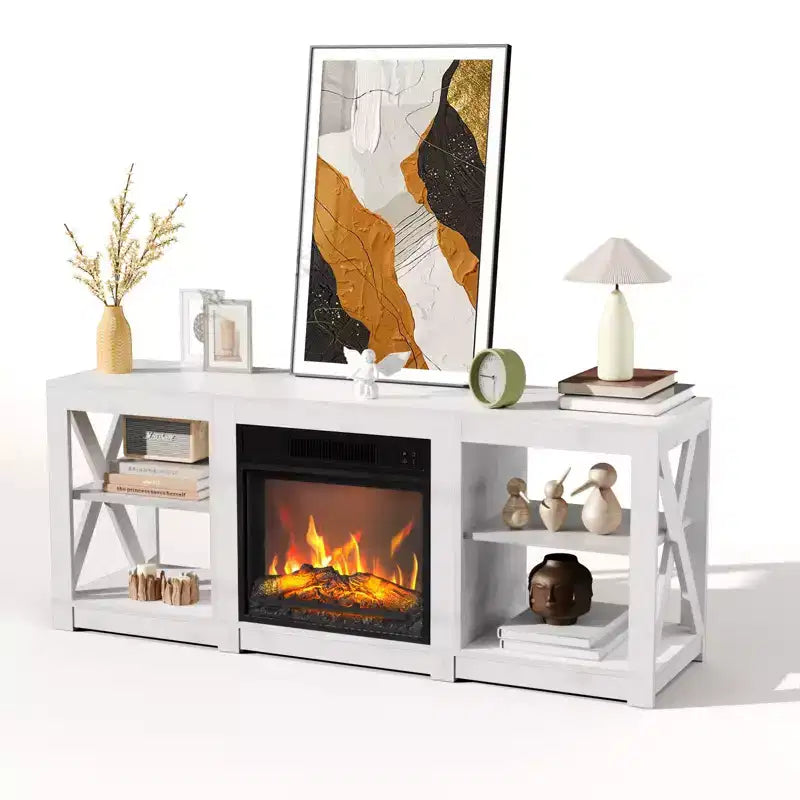 VINGLI TV Stands & Entertainment Centers For Tvs Up To 70'' Farmhouse with 18'' Fireplace