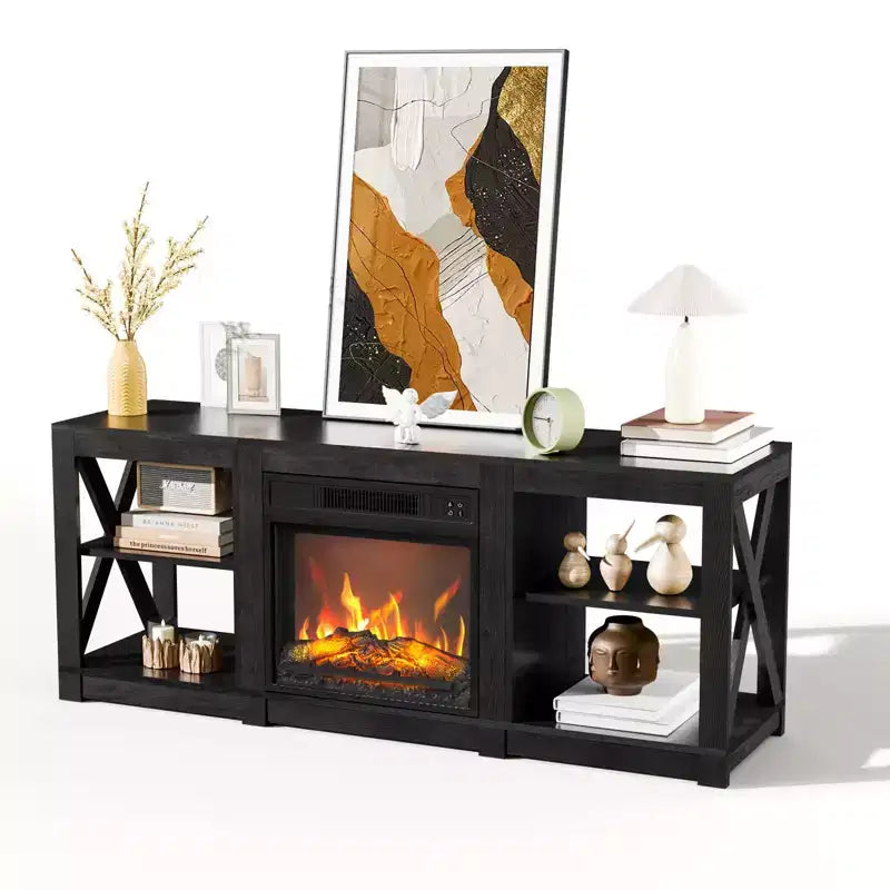 VINGLI TV Stands & Entertainment Centers For Tvs Up To 70'' Farmhouse with 18'' Fireplace