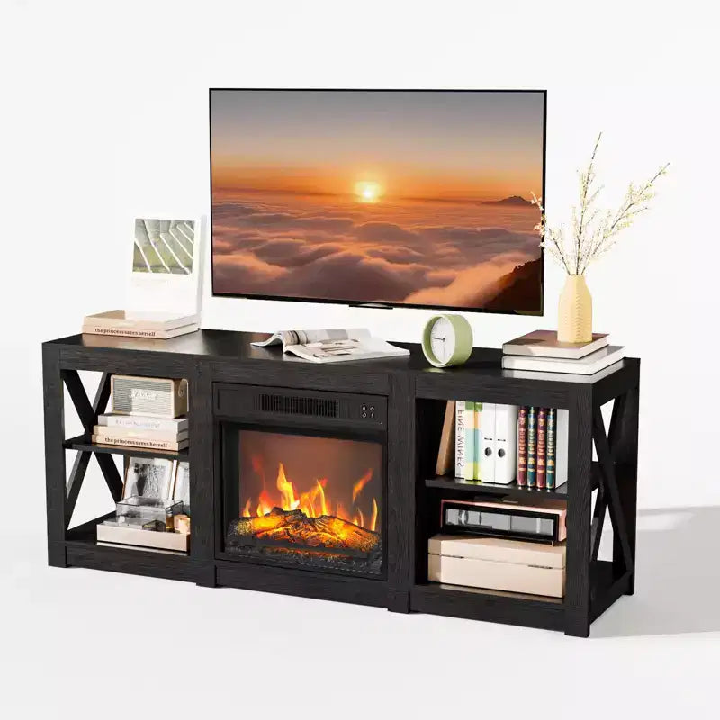 VINGLI TV Stands & Entertainment Centers For Tvs Up To 70'' Farmhouse with 18'' Fireplace