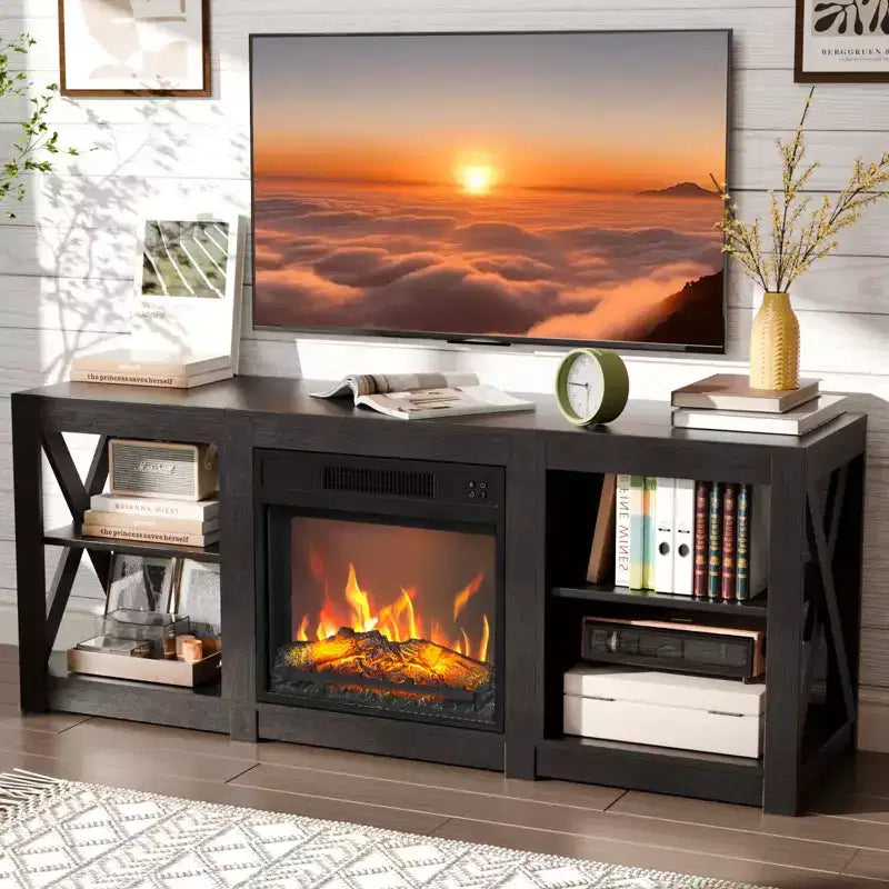 VINGLI TV Stands & Entertainment Centers For Tvs Up To 70'' Farmhouse with 18'' Fireplace
