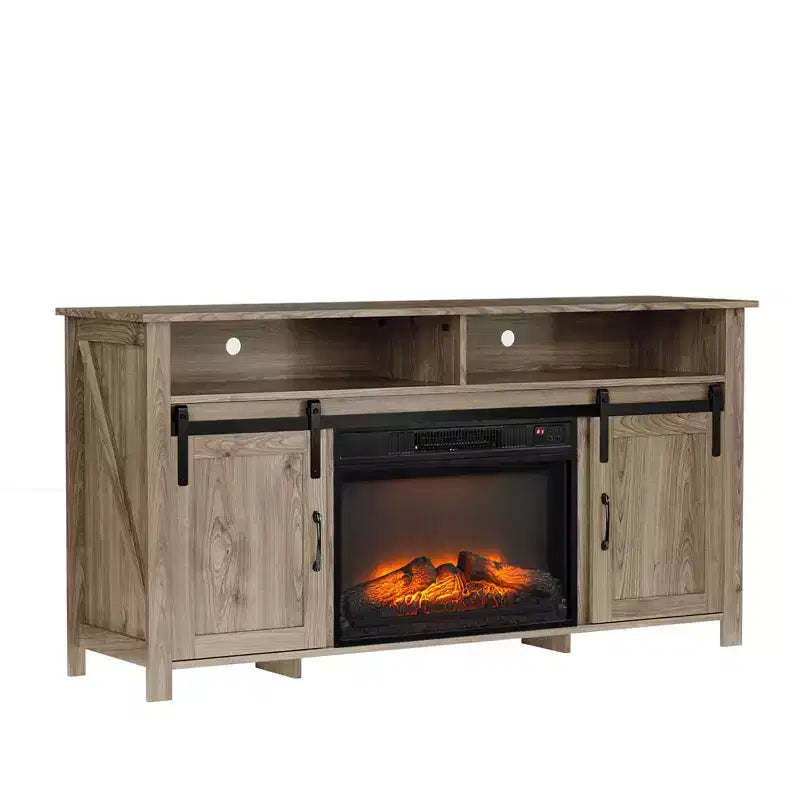 Farmhouse 59'' TV Stand For Tvs Up To 70'' With Electric Fireplace and 2-Door