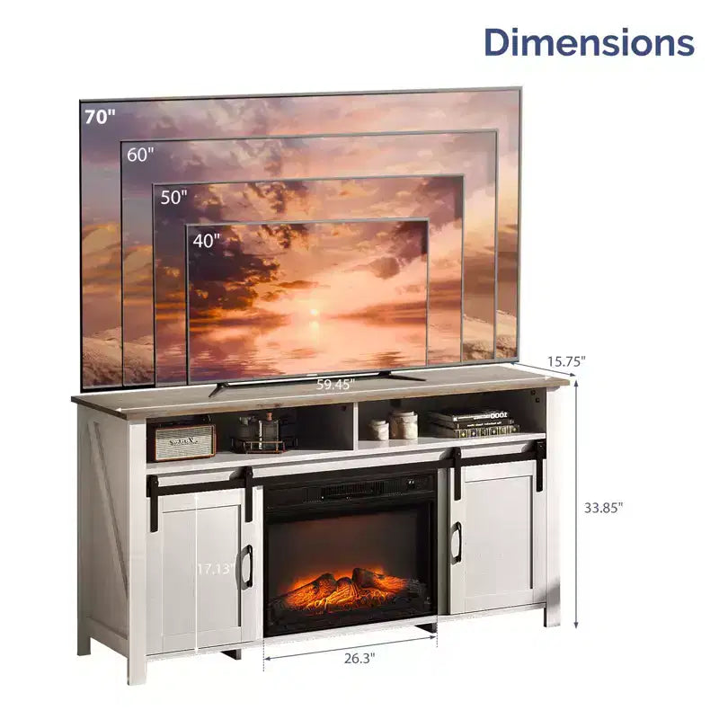 Farmhouse 59'' TV Stand For Tvs Up To 70'' With Electric Fireplace and 2-Door