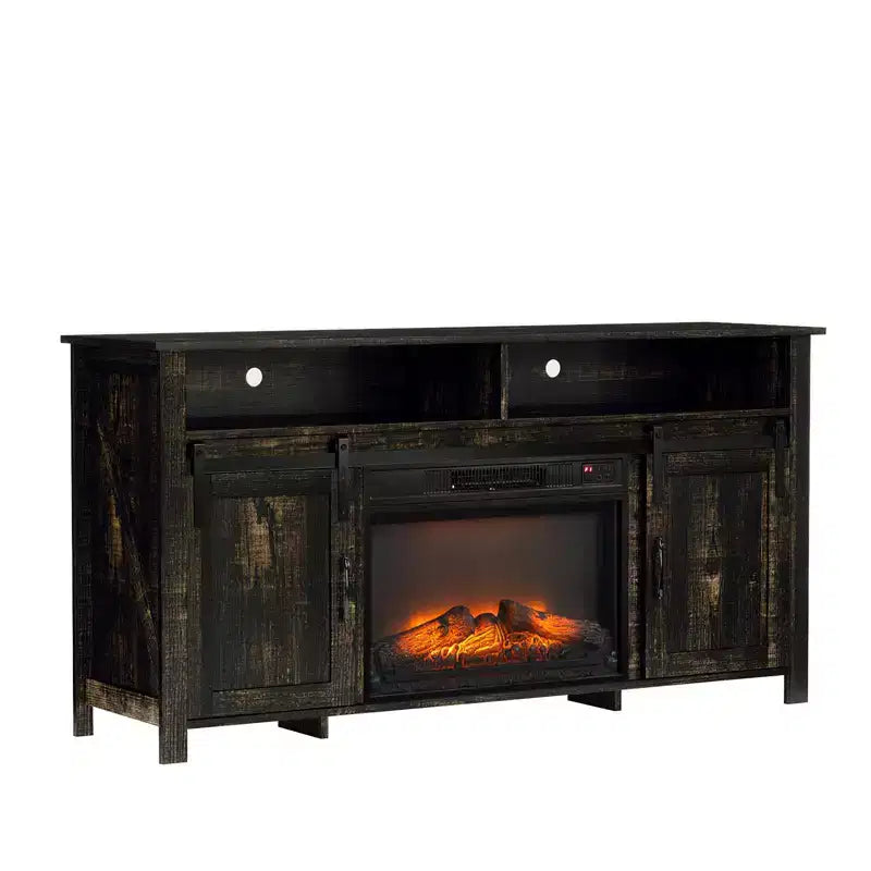 Farmhouse 59'' TV Stand For Tvs Up To 70'' With Electric Fireplace and 2-Door