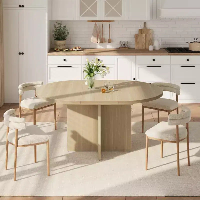 43.3''-59'' Extendable Dining Table for 4-8, Wood Kitchen Table with Hidden Storage & Cross Base, Modern Dinner Table for Kitchen Dining Room