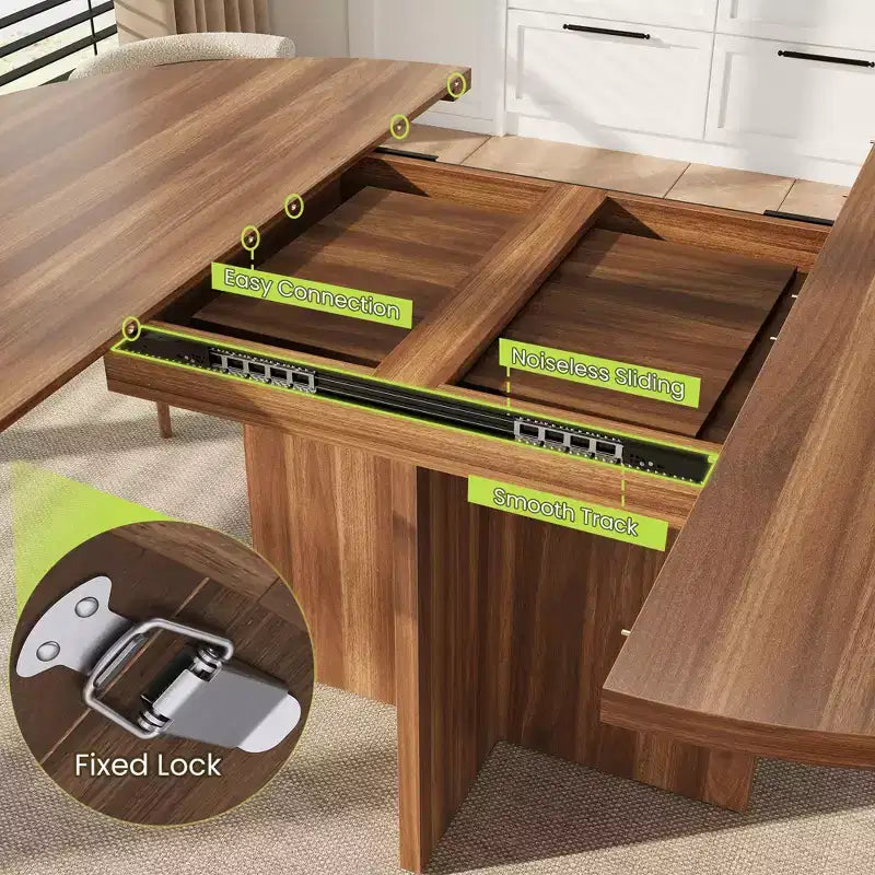 43.3''-59'' Extendable Dining Table for 4-8, Wood Kitchen Table with Hidden Storage & Cross Base, Modern Dinner Table for Kitchen Dining Room