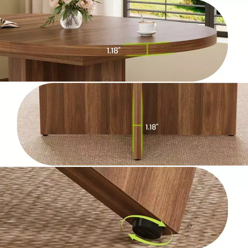 43.3''-59'' Extendable Dining Table for 4-8, Wood Kitchen Table with Hidden Storage & Cross Base, Modern Dinner Table for Kitchen Dining Room