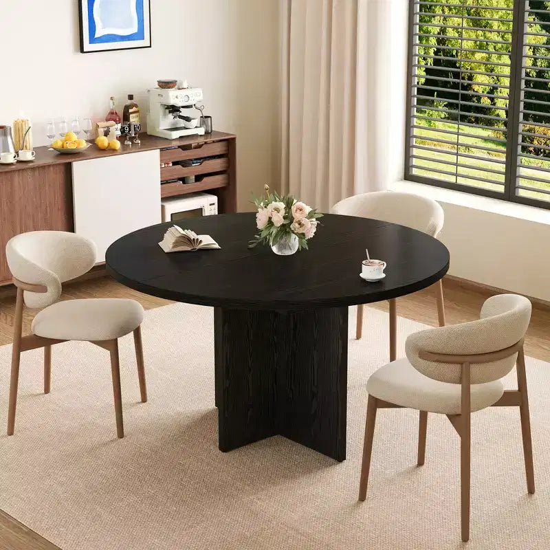 43.3''-59'' Extendable Dining Table for 4-8, Wood Kitchen Table with Hidden Storage & Cross Base, Modern Dinner Table for Kitchen Dining Room