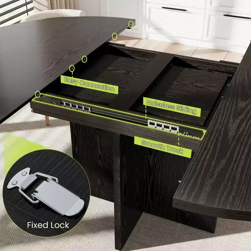 43.3''-59'' Extendable Dining Table for 4-8, Wood Kitchen Table with Hidden Storage & Cross Base, Modern Dinner Table for Kitchen Dining Room