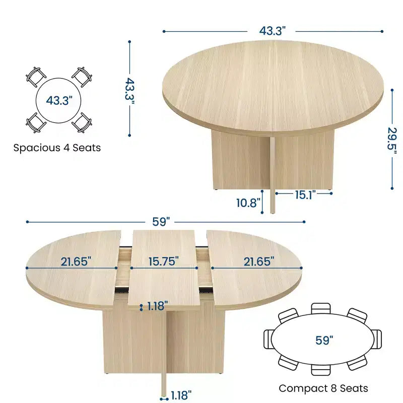 43.3''-59'' Extendable Dining Table for 4-8, Wood Kitchen Table with Hidden Storage & Cross Base, Modern Dinner Table for Kitchen Dining Room