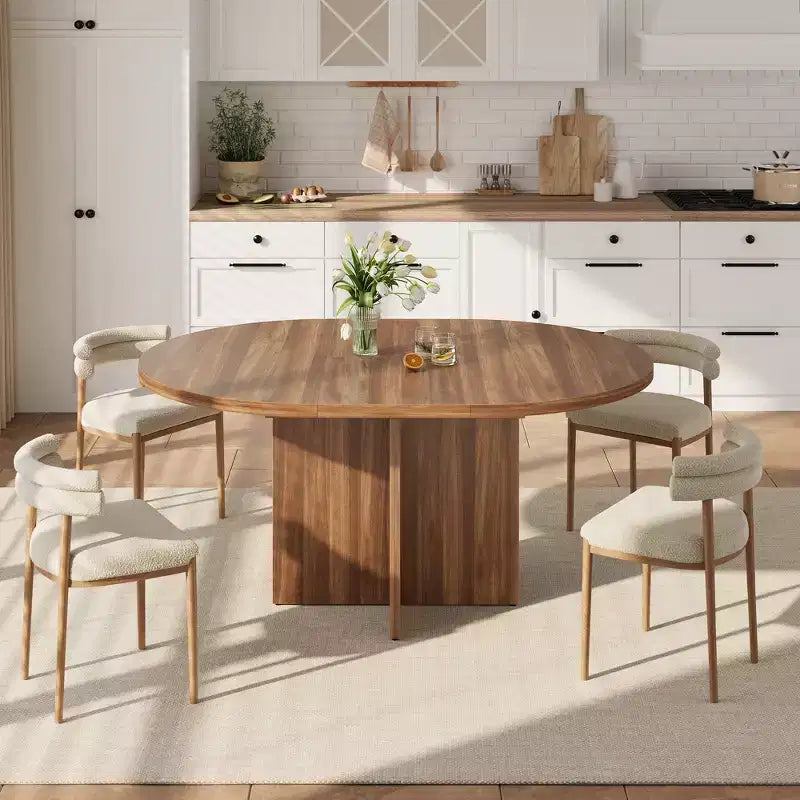 Table à manger extensible de 110 à 150 cm pour 4 à 8 personnes, table de cuisine en bois avec rangement intégré et piètement en croix, table de dîner moderne pour cuisine et salle à manger