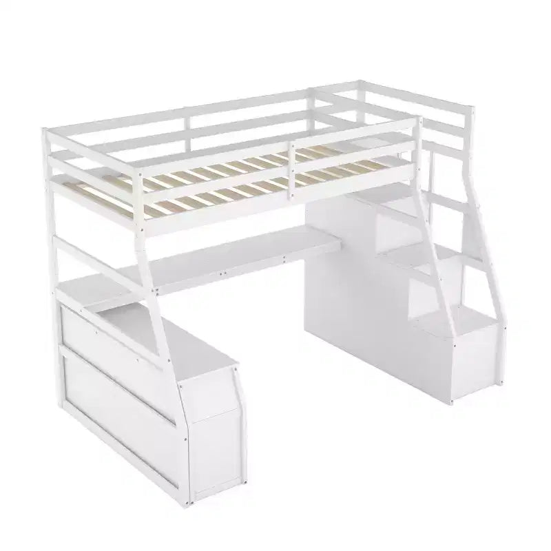 Luxystar Twin Size Loft Bed with 7 Drawers, 2 Shelves, Cabinet and Desk for Kids and Teens