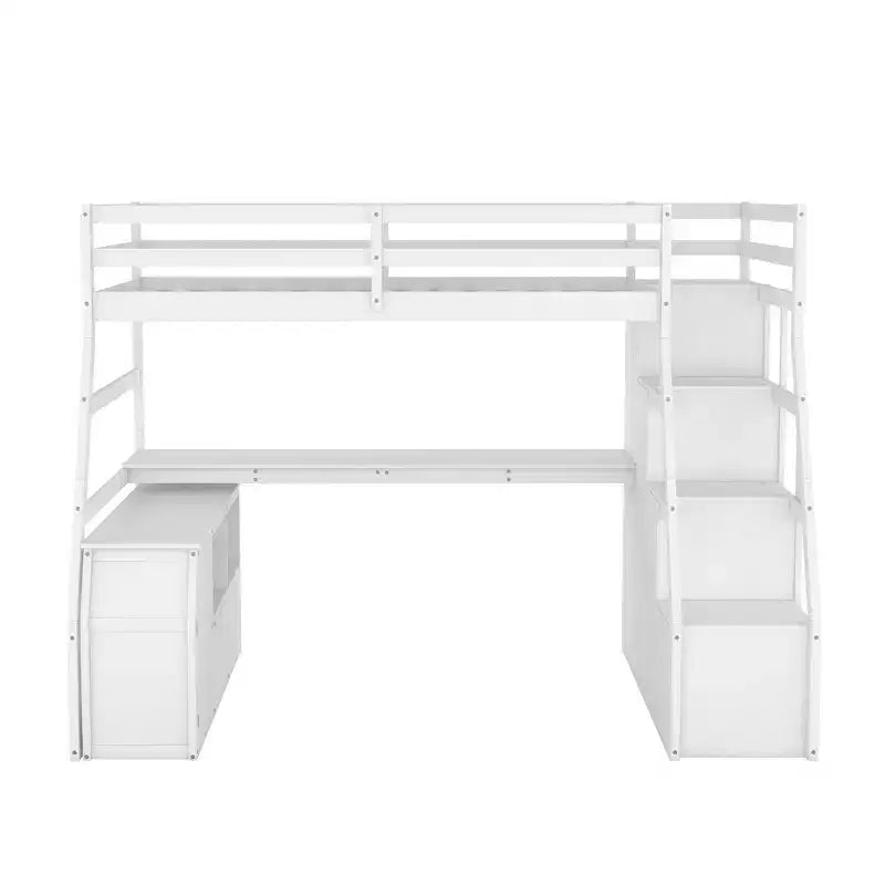 Luxystar Twin Size Loft Bed with 7 Drawers, 2 Shelves, Cabinet and Desk for Kids and Teens