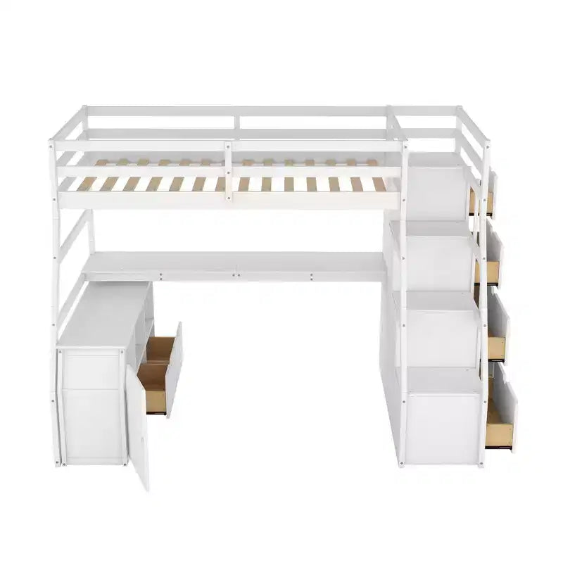 Luxystar Twin Size Loft Bed with 7 Drawers, 2 Shelves, Cabinet and Desk for Kids and Teens