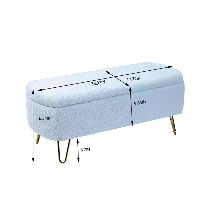 TUYOHW 39 Modern Storage Bench with Faux Fur Upholstered Entryway Bench with Gold Legs End of Bed Bench Ottoman for Living Room, Bedroom