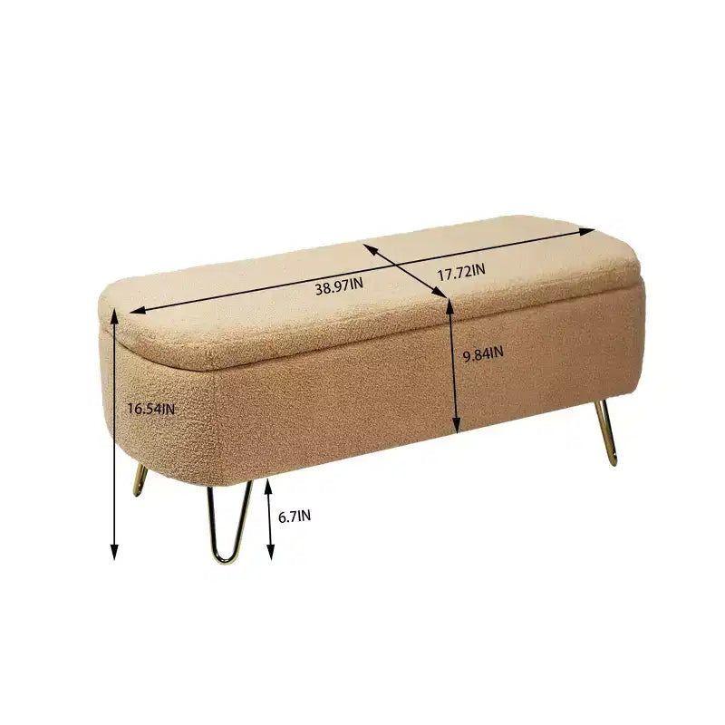 TUYOHW 39 Modern Storage Bench with Faux Fur Upholstered Entryway Bench with Gold Legs End of Bed Bench Ottoman for Living Room, Bedroom