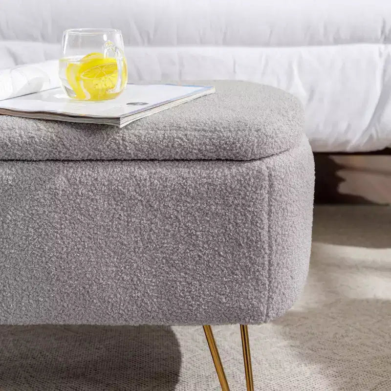 TUYOHW 39 Modern Storage Bench with Faux Fur Upholstered Entryway Bench with Gold Legs End of Bed Bench Ottoman for Living Room, Bedroom