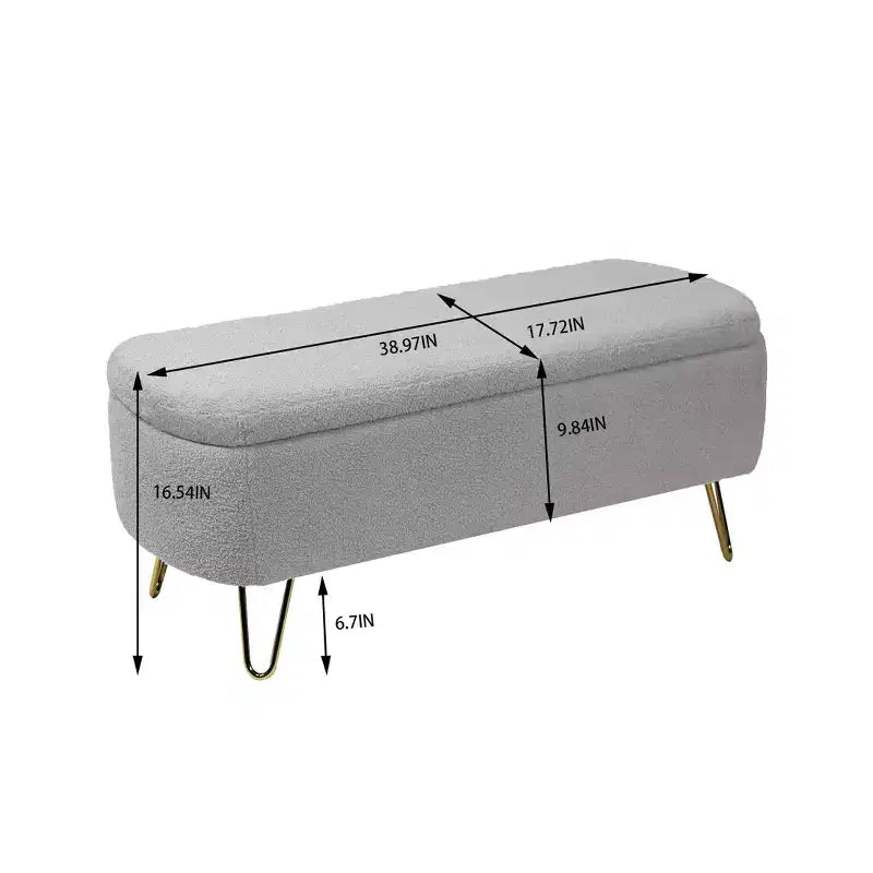 TUYOHW 39 Modern Storage Bench with Faux Fur Upholstered Entryway Bench with Gold Legs End of Bed Bench Ottoman for Living Room, Bedroom