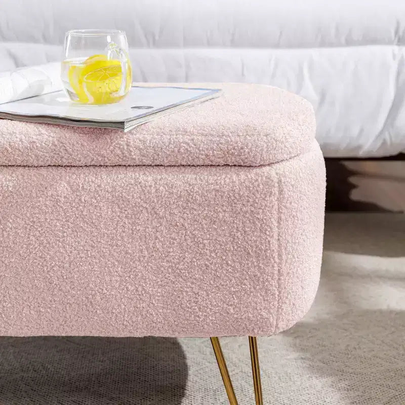 TUYOHW 39 Modern Storage Bench with Faux Fur Upholstered Entryway Bench with Gold Legs End of Bed Bench Ottoman for Living Room, Bedroom