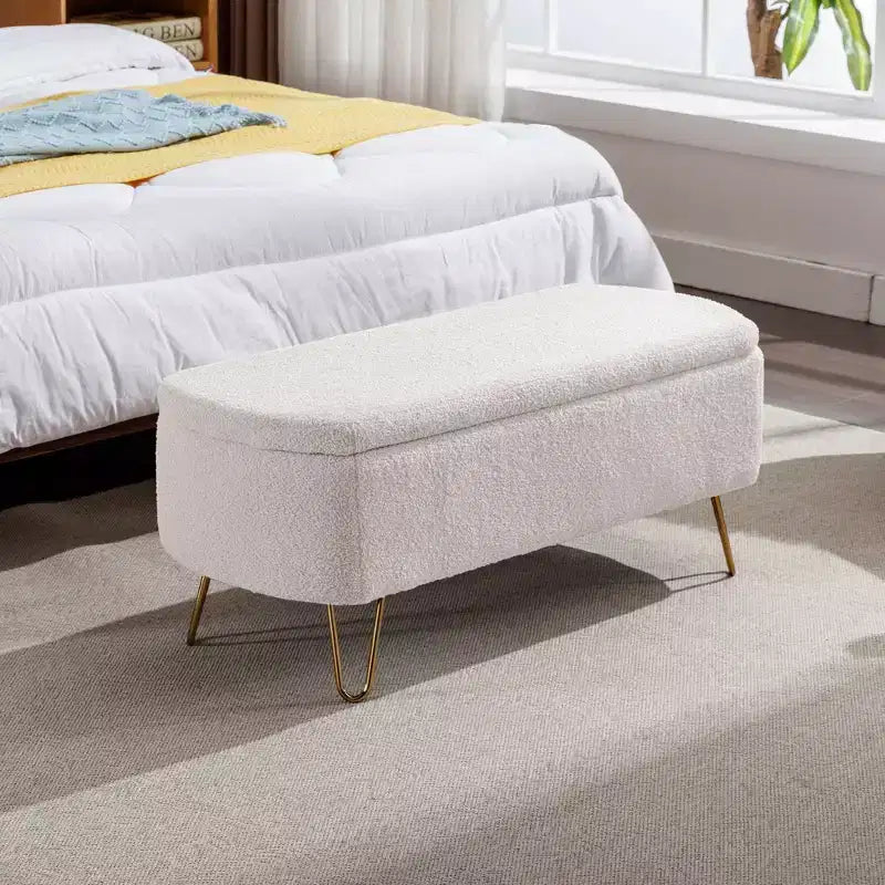TUYOHW 39 Modern Storage Bench with Faux Fur Upholstered Entryway Bench with Gold Legs End of Bed Bench Ottoman for Living Room, Bedroom
